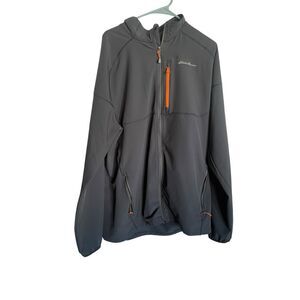 Eddie Bauer Mens Bluish Green Orange Full Zip Hooded Softshell Jacket TXL